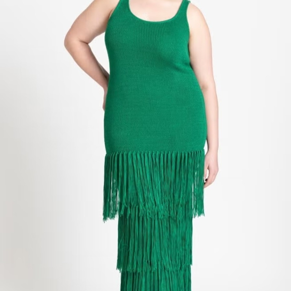 Eloquii Green Fringe Maxi Dress